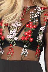 Black Sheer Embroidered Playsuit - Suki