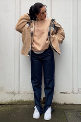 Indigo Denim Straight Leg Side Split Jeans - Tashi