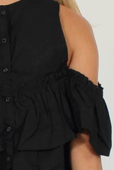 Black Cold Shoulder Frill Layer Top - Ursula