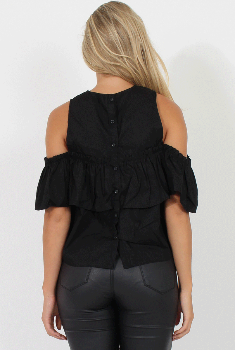 Black Cold Shoulder Frill Layer Top - Ursula