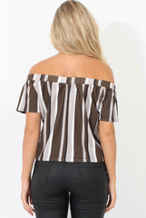 Khaki Striped Bardot Top - Victoria