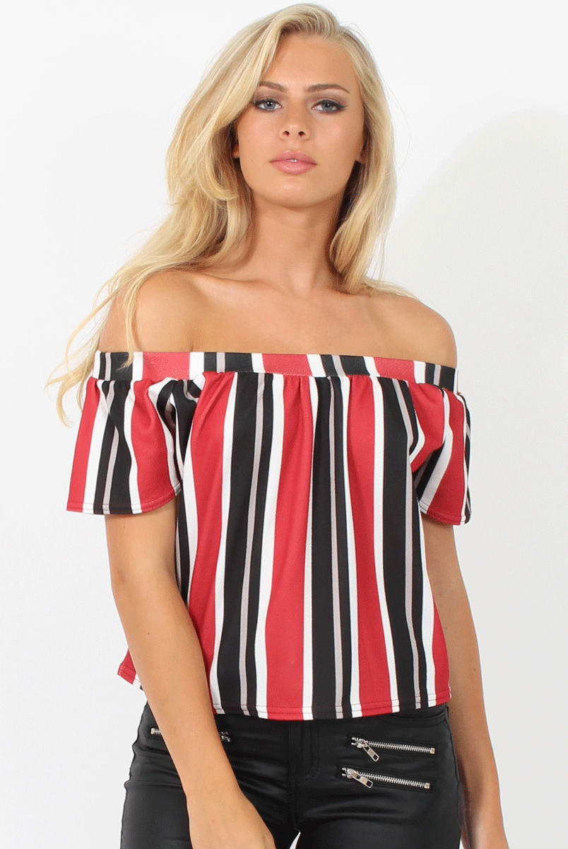 Red Striped Bardot Top - Victoria