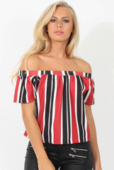 Red Striped Bardot Top - Victoria