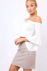 white Frill Sleeve Bardot Crop Top - Kali-Crop Tops