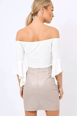 white Frill Sleeve Bardot Crop Top - Kali-Crop Tops