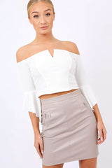 white Frill Sleeve Bardot Crop Top - Kali-Crop Tops