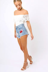 white Lace Bardot Bodysuit - Rae-Bodysuits