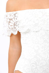 white Lace Bardot Bodysuit - Rae-Bodysuits
